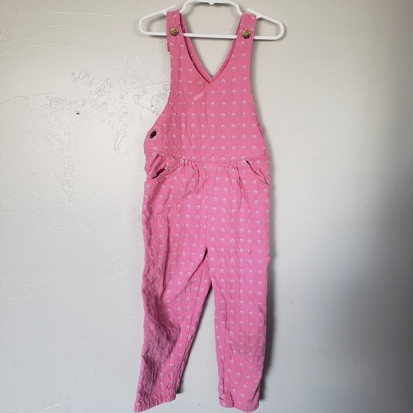 OshKosh Vintage Little Girl 5 Pink Vestbak Overalls Floral Print One Piece 90s